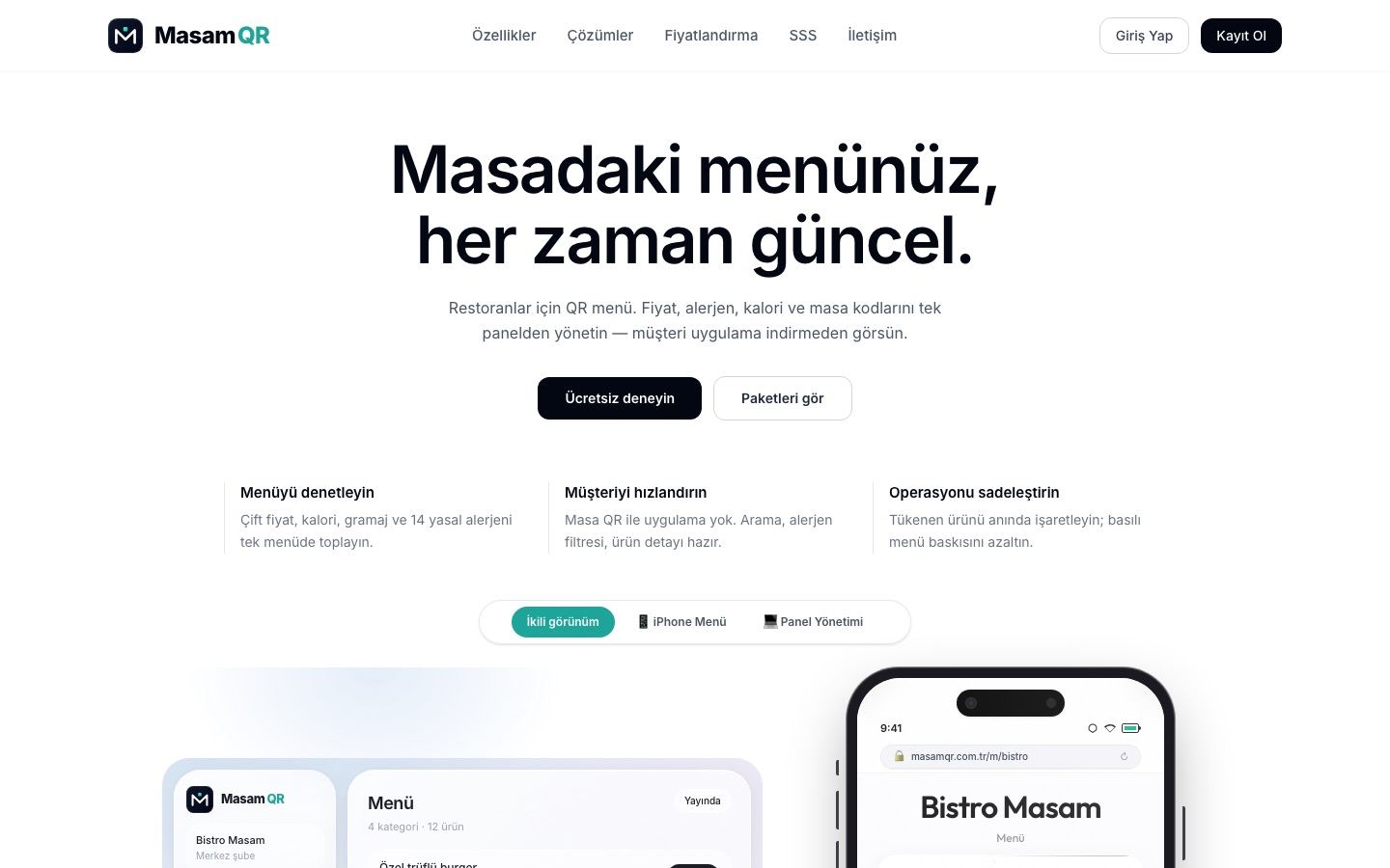 Masam QR ana sayfası